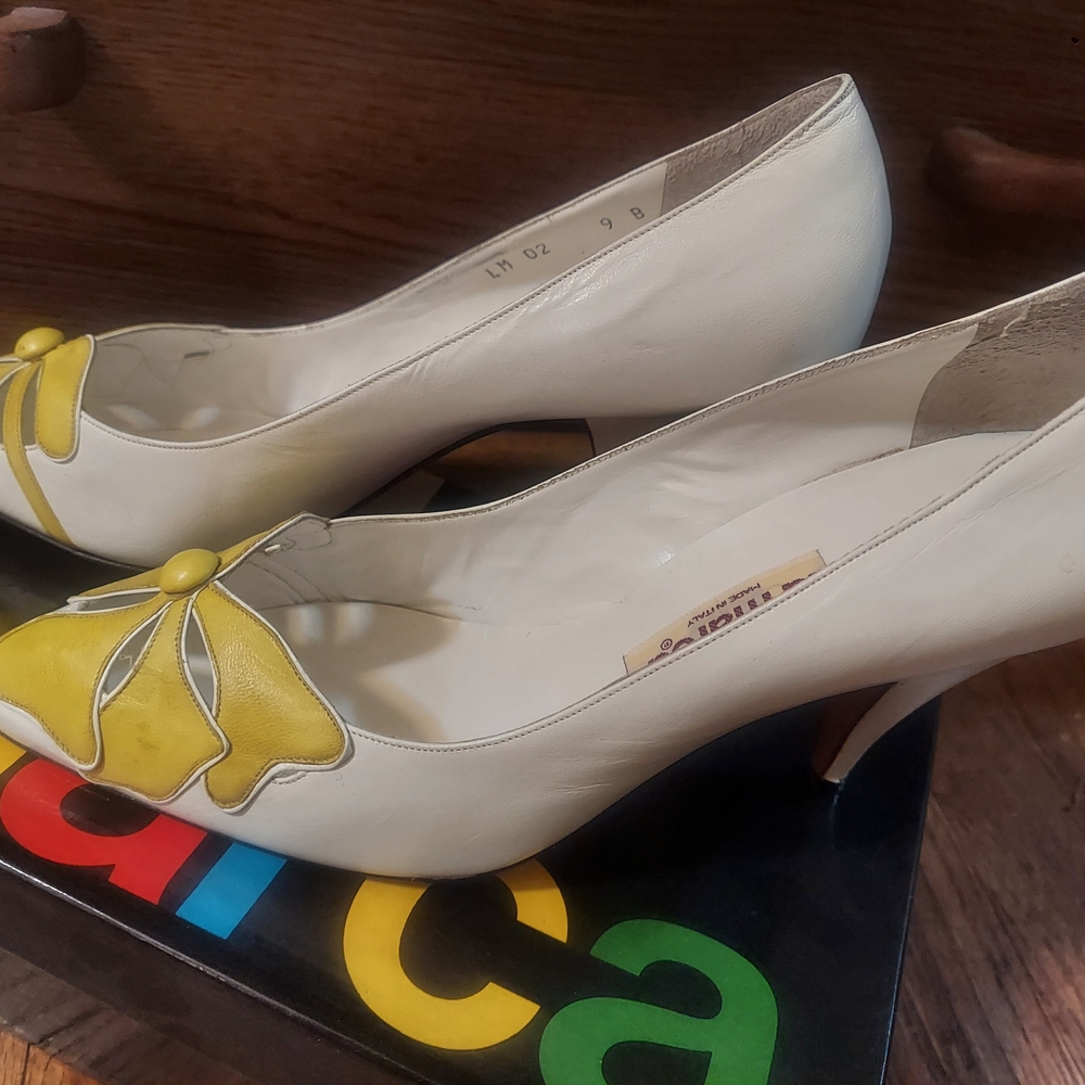 Elegant Yellow and  White Women's Heels